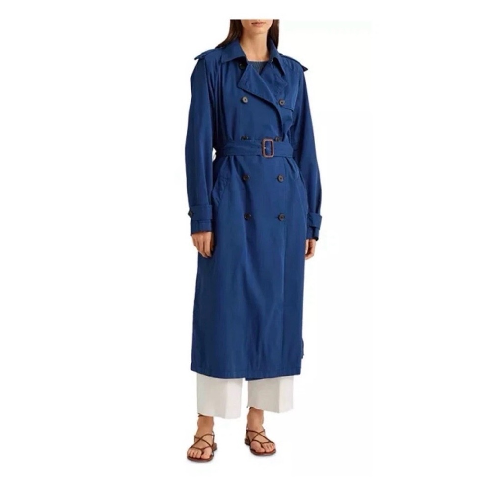 LAUREN Ralph Lauren Women’s Blue Featherweight Twill Double-Breasted Trench Coat